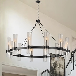 Round Large Chandelier for Living Room, Farmhouse Foyer Entryway Chandelier Light Fixture, Mid Century Modern Chandelier