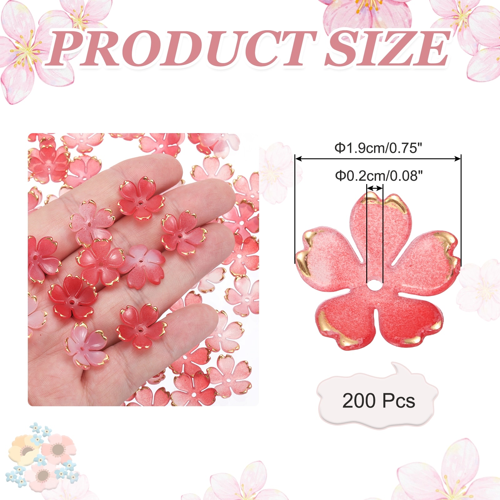 Acrylic Flower Beads, Spacer Bead Floral Charm - 19mm