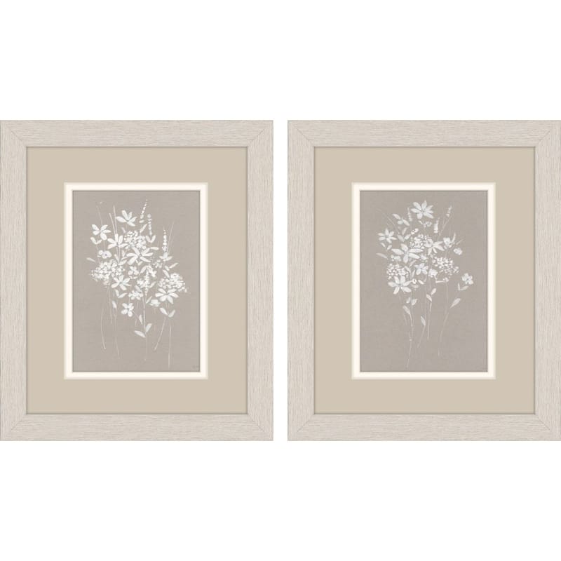 HomeRoots Set Of Two Delicate Botanicals Distressed White Framed Wall Art