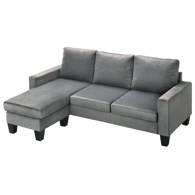 Jessica 77 in. W Flared Arm Velvet L Shaped Sofa - 52"L x 77"W x 33"H
