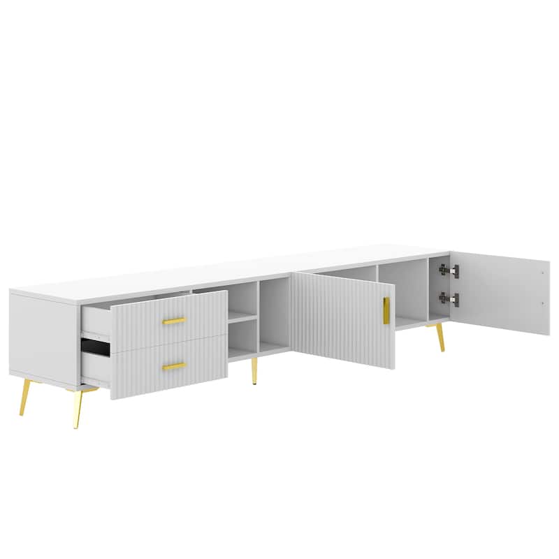 Rectangle TV Stand, Modern Media Storage Console with 2 Drawers, 2 Cabinet, Entertainment Center for Living Room, TVs up to 77"