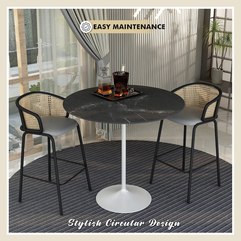 LeisureMod Verve 48" Round Dining Table with MDF Wood TableTop and White Steel Base for Kitchen & Dining Room