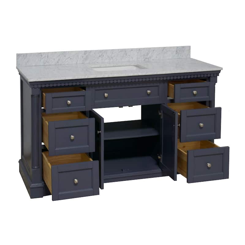 KitchenBathCollection Sydney 60" Single Bathroom Vanity with Carrara Marble Top
