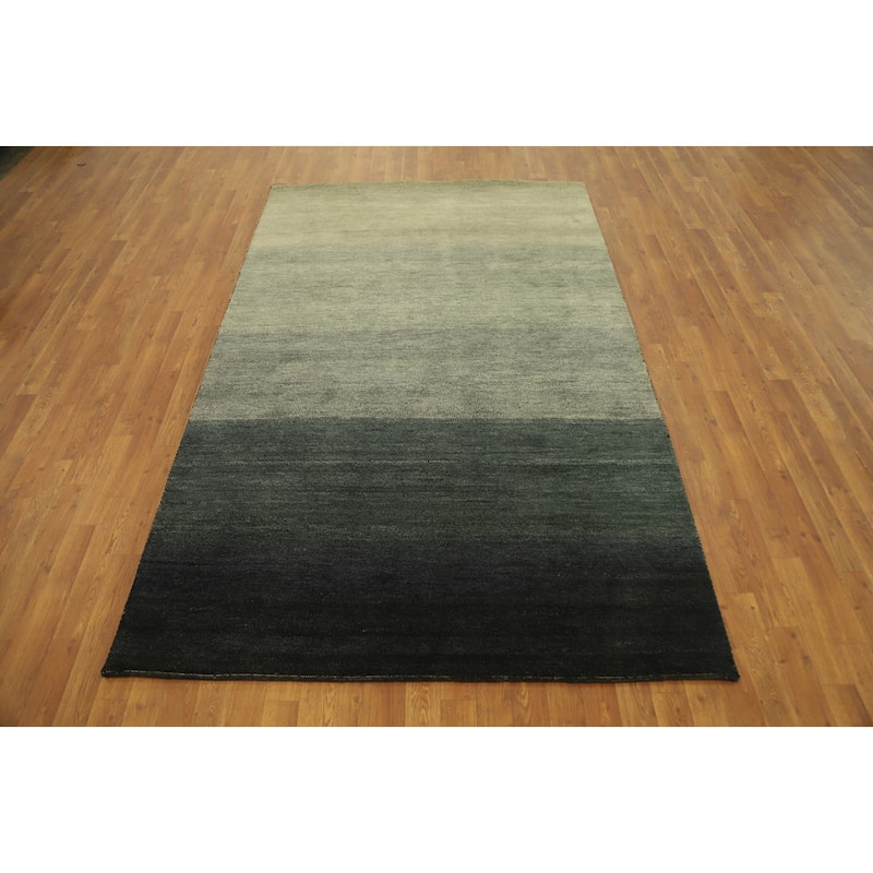 Hand Knotted Oriental 100% Wool Carpet Modern Stripe Multi-Colored Gabbeh Area Rug - 8' 0'' X 5' 2''