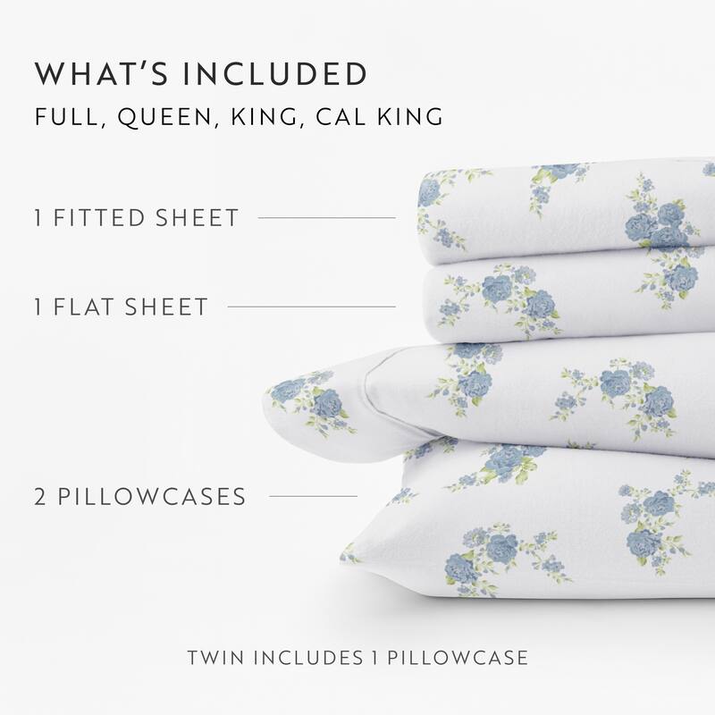 Becky Cameron Rose Bunch 4-Piece Cotton Brushed Flannel Deep Pocket Bed Sheet Set