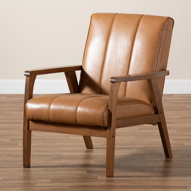 Nikko Tan Faux Leather and Walnut Brown finished Wood Lounge Chair