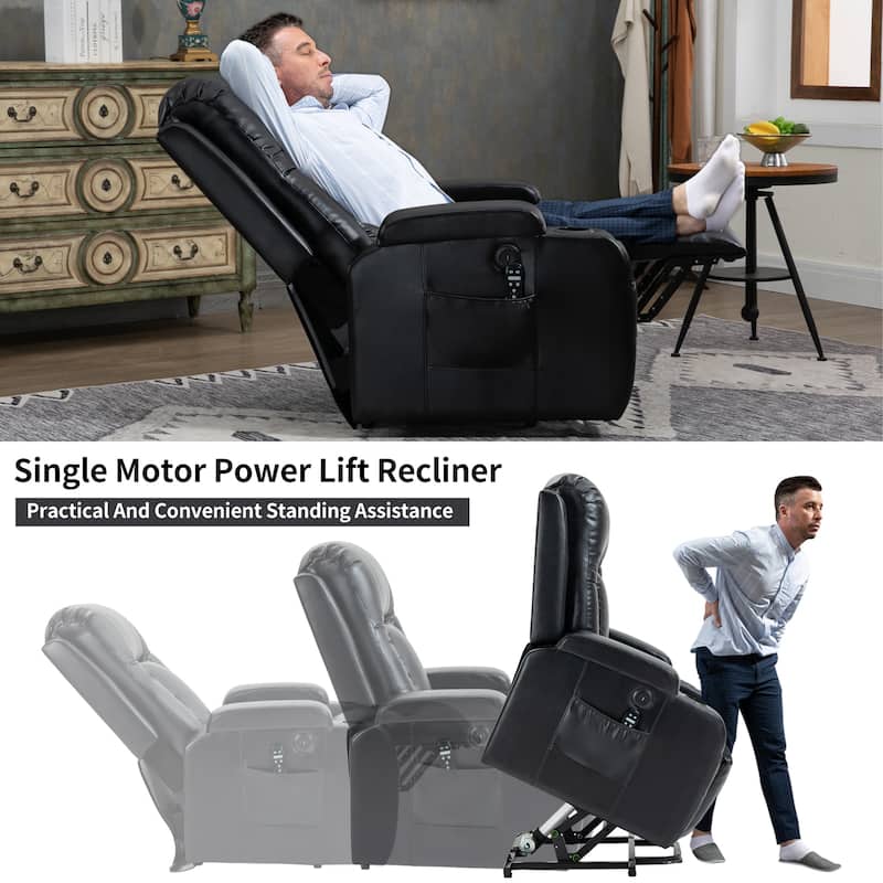 Modern Power Lift Recliner Chair for Elderly, Lving Room Single Massage Sofa w/Lumbar Heating, USB Charging Port & Cup Holders