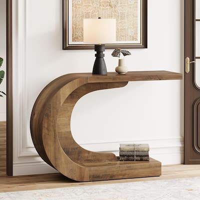 43" Mid-Century Modern C-Shaped Console Table for Entryway, Living Room, Entrance, Foyer