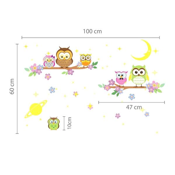 dimension image slide 1 of 3, Walplus Glow in Dark Moon Stars Owl Tree Wall Sticker Nursery Decor