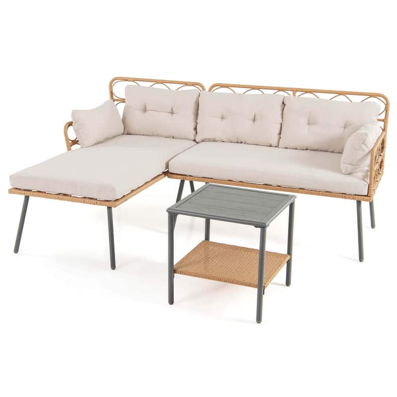 Costway 3 PCS Corner Patio Furniture Cushioned Sofa Set with Small - See Details
