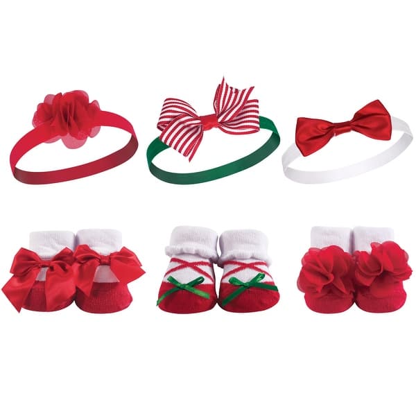 slide 1 of 1, Hudson Baby Infant Girl Headband and Socks Giftset 6pc, Holly, One Size - Holly Holly - One Size