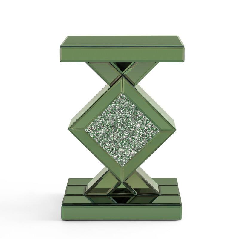 Modern Mirrored Glass Top End Table with Crushed Diamond