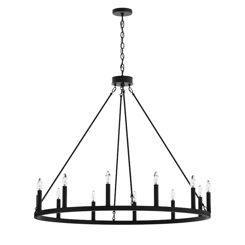 Modern Farmhouse Black Round Wagon Wheel Chandelier