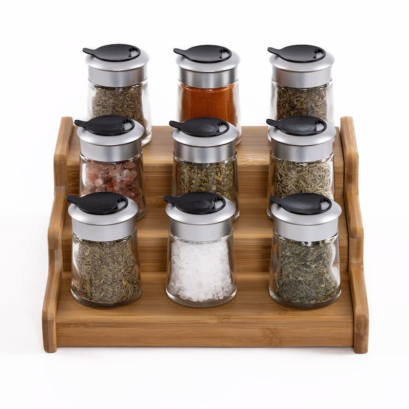 Seville Classics 3-Tier Expandable Bamboo Spice Rack Step Shelf Cabinet Organizer