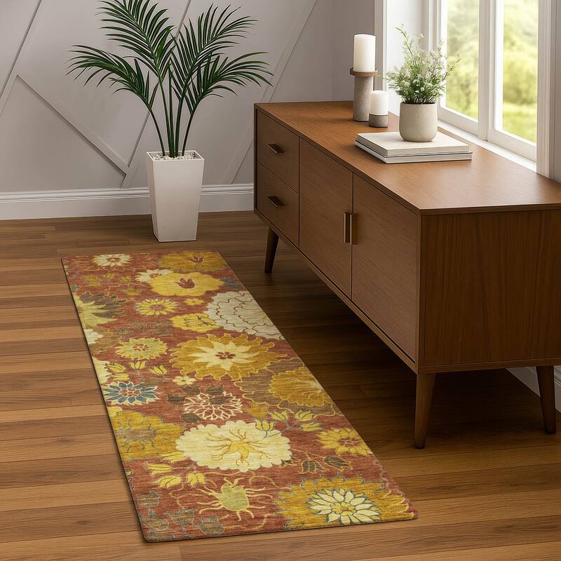 Machine Washable Indoor/ Outdoor Modern Floral Chantille Rug