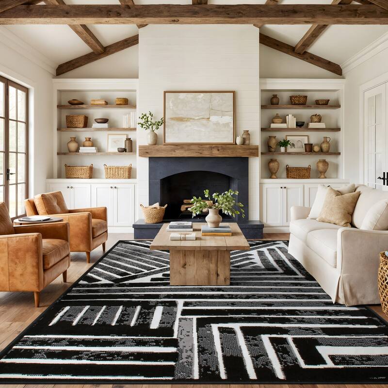 World Rug Gallery Contemporary Stripe Design Black / Gray / Ivory Area Rug