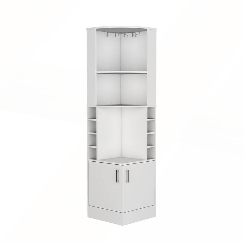 Corner Bar Cabinet with Glass Rack and Eight Built-In Wine Racks for Modern Entertaining Spaces