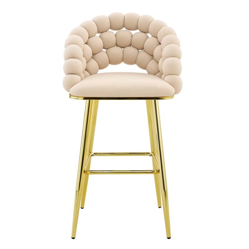 Set of 2 Puffy Bubble Chair Ball Chain Chair Velvet Bar Stools with Gold Legs, Modern Tufted Accent Bar Chairs