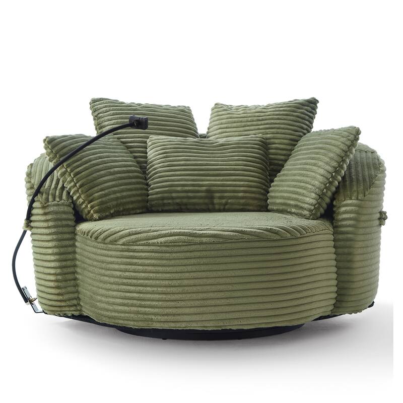 Roomfitters 360 Swivel Barrel Accent Chair with Adjustable Phone Holder and 5 Throw Pillows, Corduroy