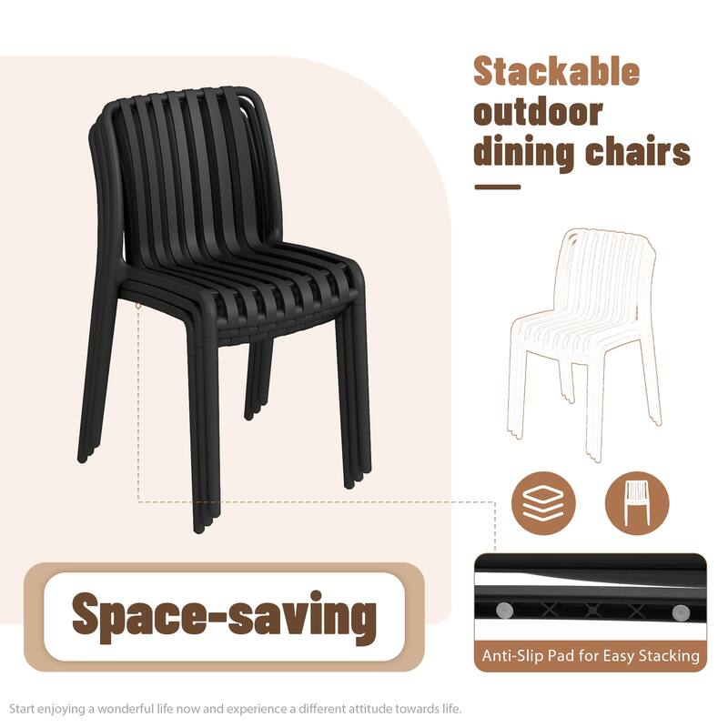 Outdoor Dining Set 5-Piece Stackable Plastic Lightweight Dining Chair and Extendable Dining Table