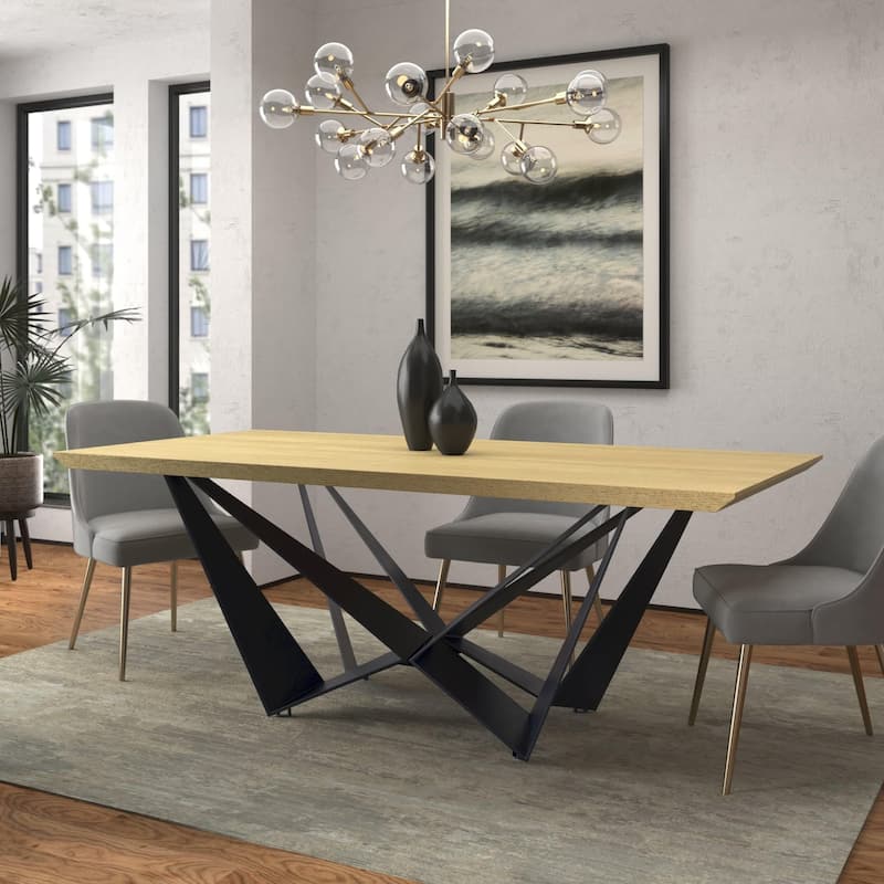 Dining Table with Natural Wood top and black metal legs - Yellow