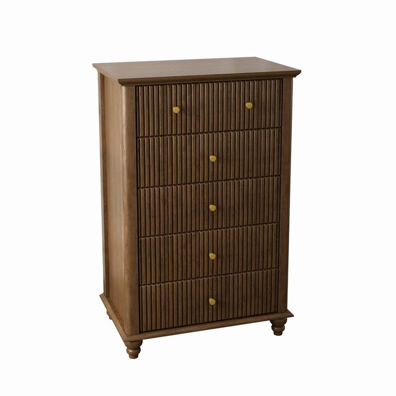 Modern Fluted 5 Drawer Dresser with Metal Handles for Stylish Bedroom Organization and Storage