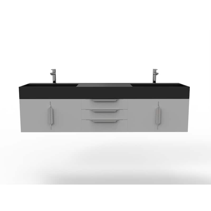 Amazon 72" Wall Mounted Bathroom Vanity Set w/ Black Top