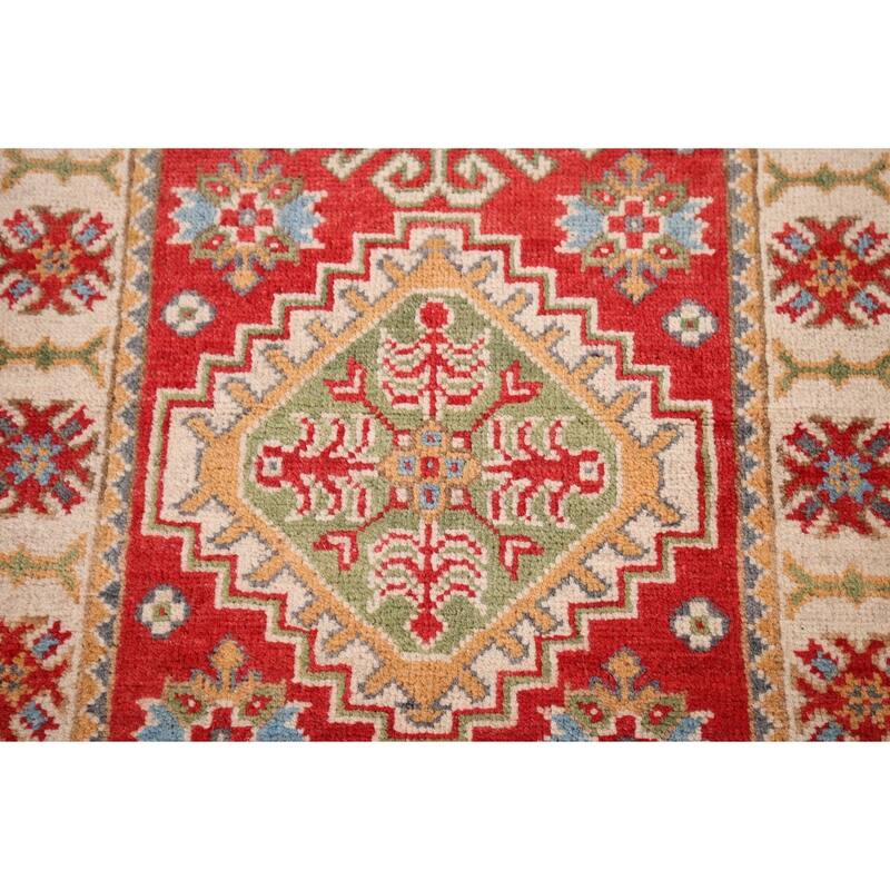 Geometric Kazak Oriental Accent Rug Hand-Knotted Wool Carpet - 2'1" x 2'11"