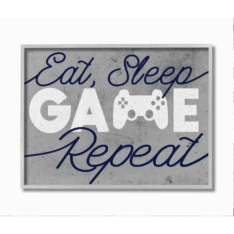 Stupell Video Game Controller Eat Sleep Game Repeat Quote Framed Wall Art - Grey - 11 x 14 - Grey