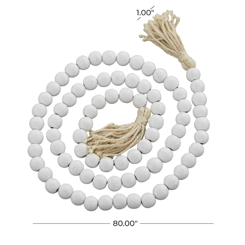 Mango Wood Handmade Round Long Carved Beaded Garland with Tassel - Roche River Decor