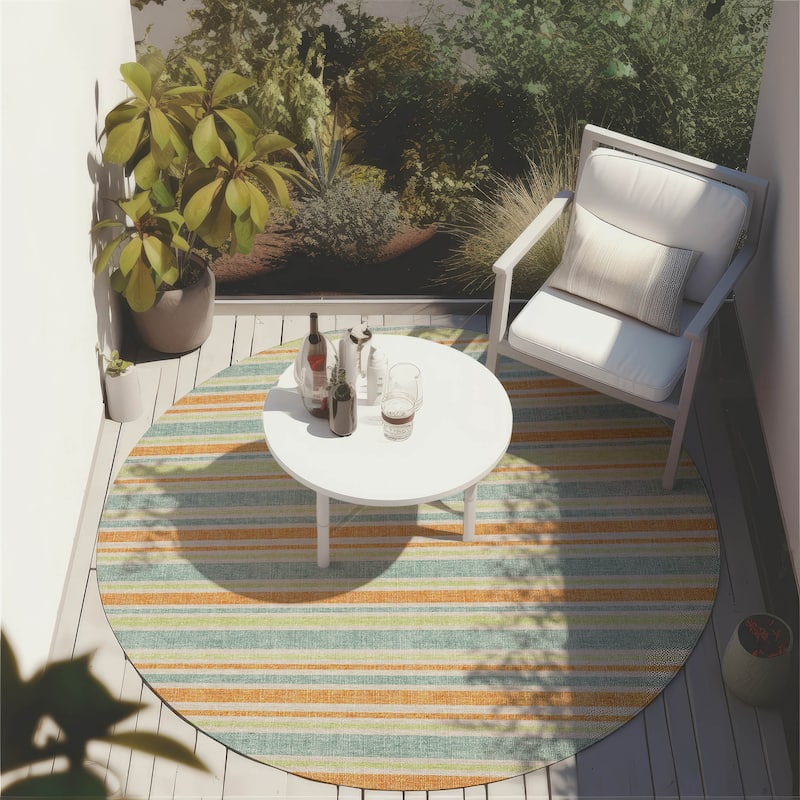 Machine Washable Indoor/ Outdoor Thin Cabana Stripe Chantille Rug - Orange - 8' x 8'