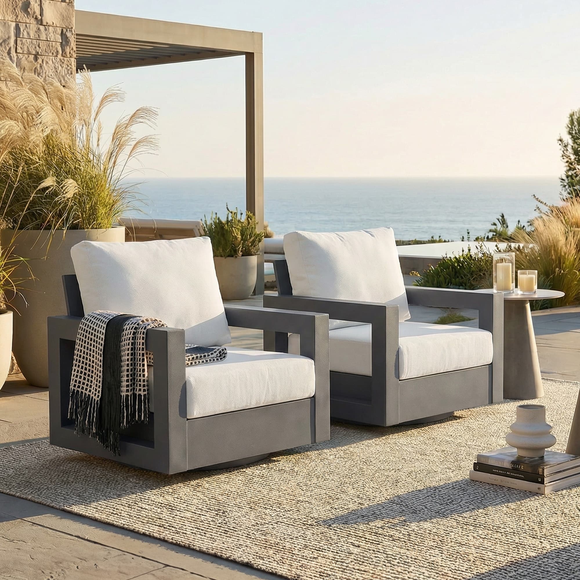 Modern Aluminum Outdoor Swivel Patio Chairs Set of 2 - 360 Degree Swivel Weather-Resistant Patio Lounge Chairs