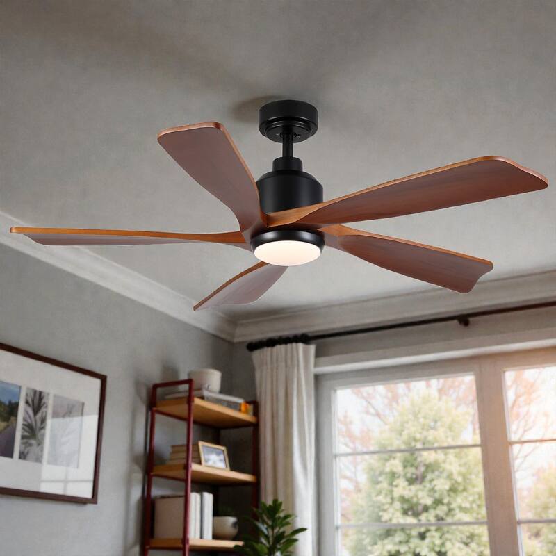 52 Inch Modern Farmhouse Solid Wood Ceiling Fan with Light, Quiet Reversible DC Motor, Remote, 6 Speeds
