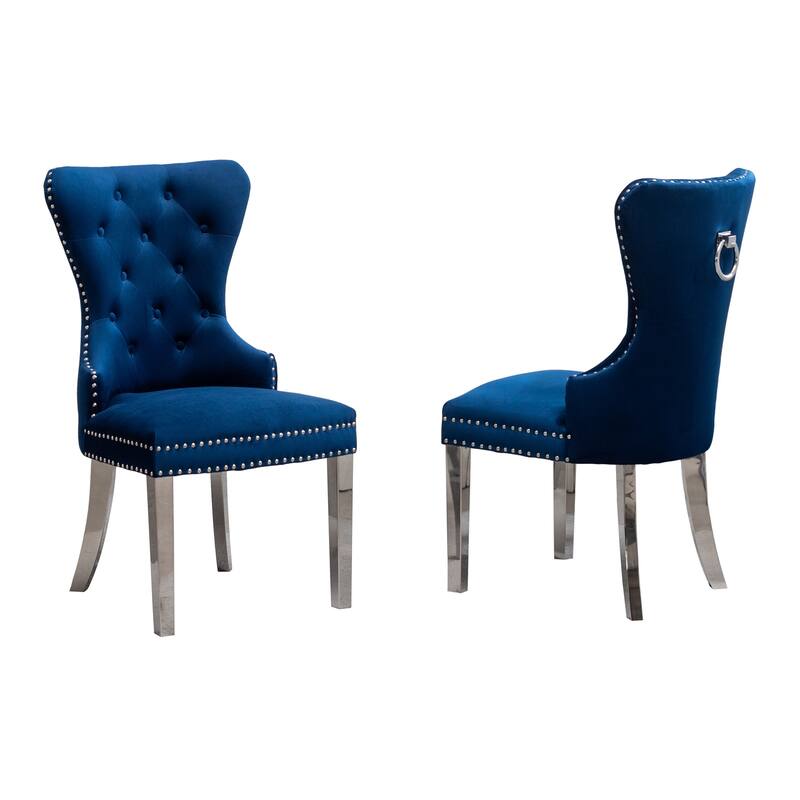 Contemporary Set of 2 Tufted Velvet Chair with Nailhead Trim