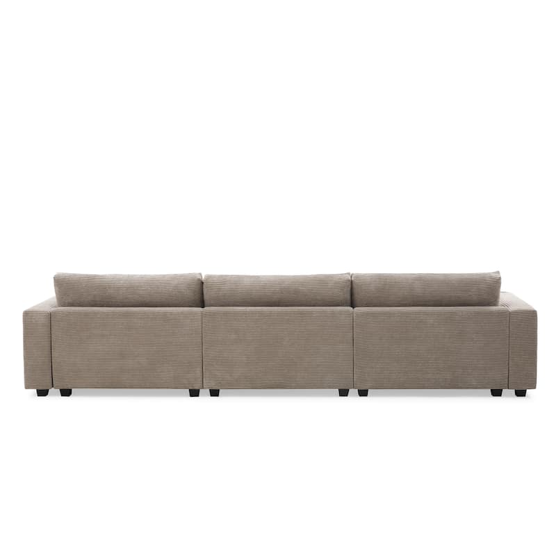 L Shaped Corduroy Sectional Cloud Sofa w/USB Charging Port, Cup Holder