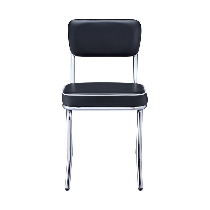 Set of 2 Upholstered Side Chairs, Black and Chrome