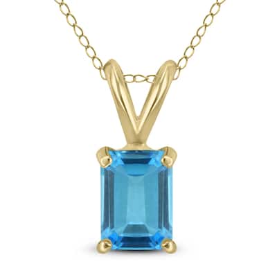 Marquee 14K Yellow Gold 8x6MM Emerald Shaped Blue Topaz Pendant