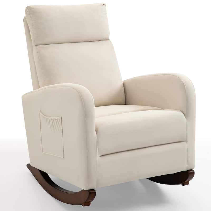 AVAWING Mid Century Nursery Rocking Chair Upholstered Velvet High Back Armchair