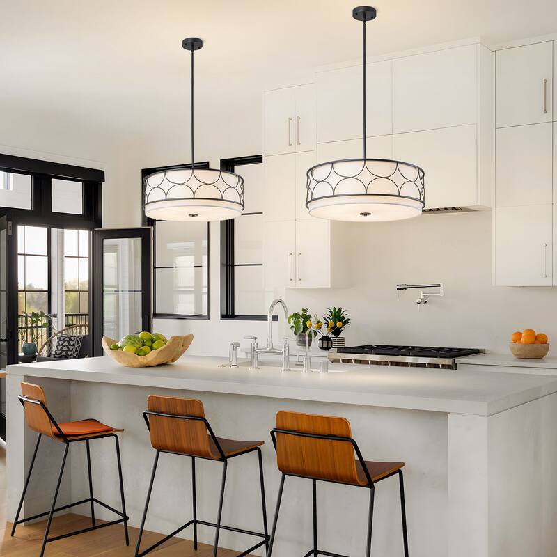 Starsky 5-Light Modern Fabric Drum Chandelier with Metal Deco - Black