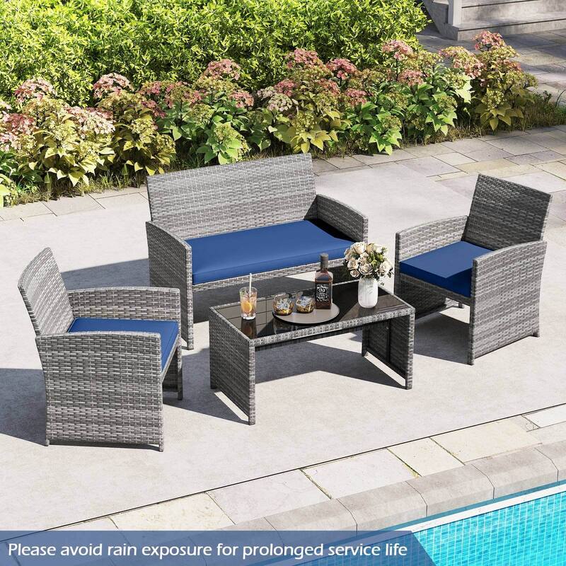 Costway 4 PCS Patio Conversation Set with Seat Cushions & Tempered - See Details