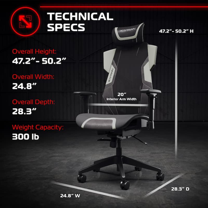 RESPAWN FLEXX Mesh Gaming Chair With Lumbar Support, Adjustable Headrest