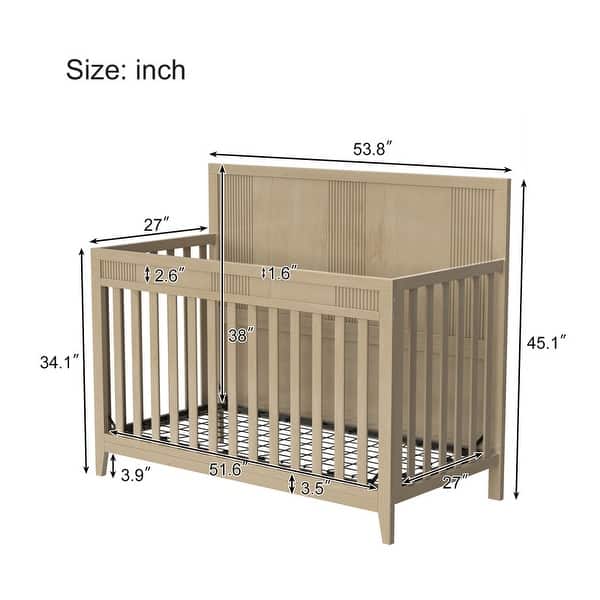 dimension image slide 0 of 6, Certified Baby Safe Crib, Pine Solid Wood, Non-Toxic Finish, JPMA Certified