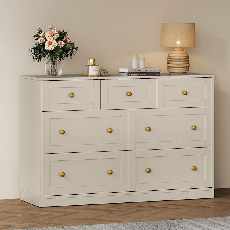 7-Drawer Dresser for Bedroom - Beige