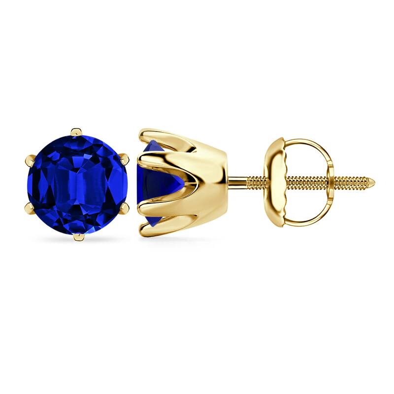 Auriya 14k Gold Lab Grown Gemstone Blue Sapphire Stud Earrings Round 0.25 to 5.00 ct. tw. Crown Screw-Back - 3.00ct tgw. - Yellow
