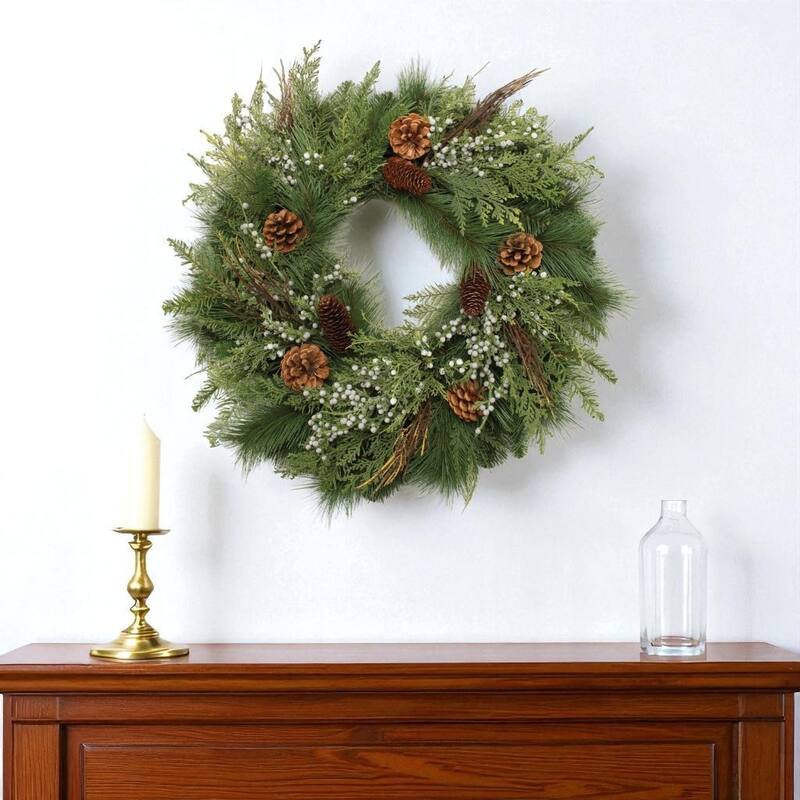 HomeRoots 25" Green And Brown Christmas Pine Artificial Wreath - Green/Brown - 24.50 in. x 24.50 in.  x 7.50 in.