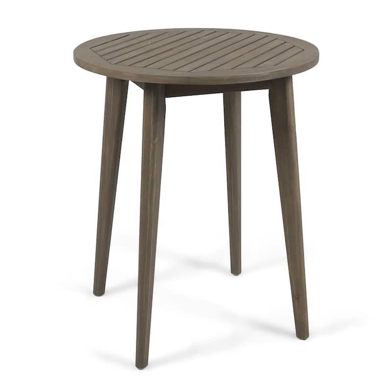 Roomfitters Outdoor Round Bistro Side Table, Solid Acacia Wood Accent Table, Weather-Resistant Patio Furniture, Grey - Gray