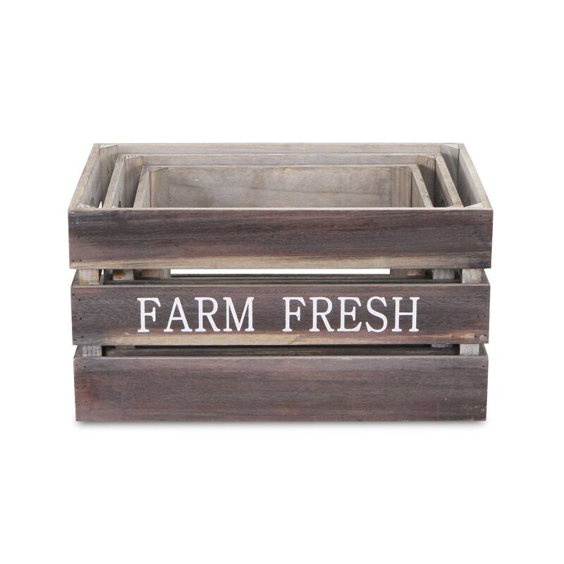 Brown Wood Farm Fresh Labeled Crates (Set of 3)