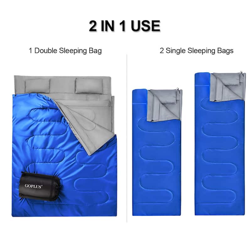 Goplus Double 2 Person Sleeping Bag Waterproof w/ 2 Pillows Camping - Queen