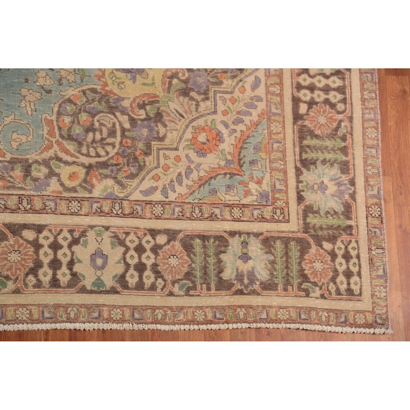 Light Blue Medallion Tabriz Persian Rug Handmade Wool Carpet - 9'7"x 12'10"