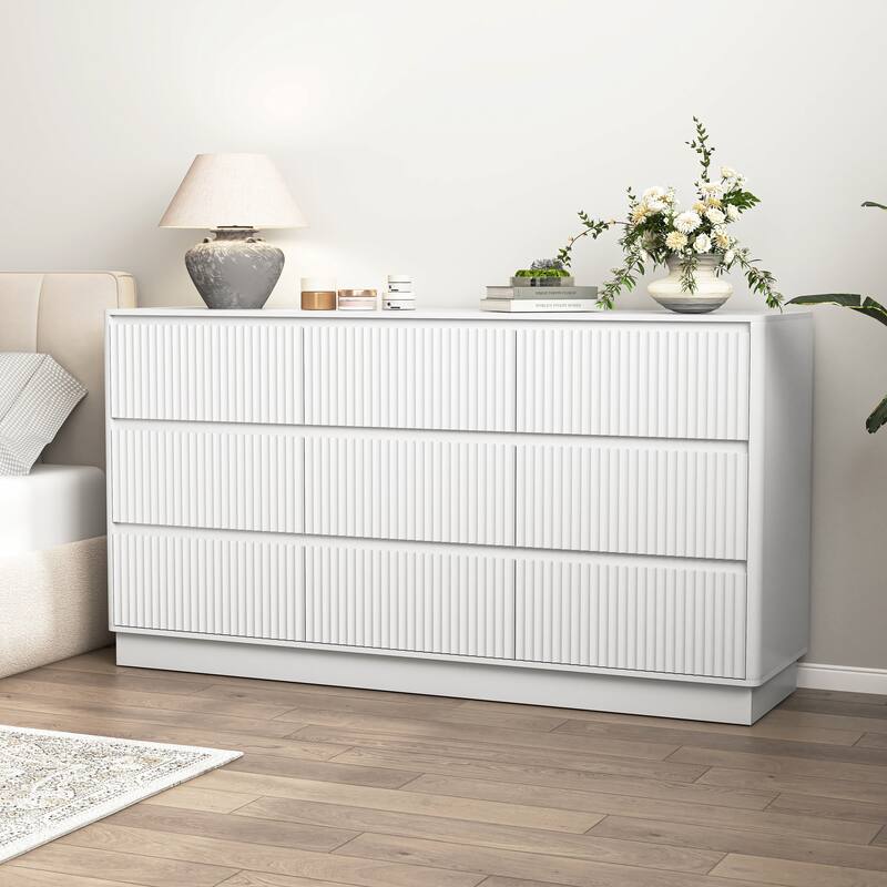 Large Floor Chest of Drawers 9 Drawer Dresser for Bedroom, Freestanding Storage Cabinet Side Table TV Stand